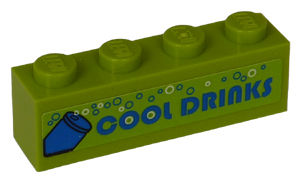 Lego Brick 1 x 4 with Bubbles, Blue Soda Pop Can and Blue 'COOL DRINKS' Pattern (Sticker) - Set 8191