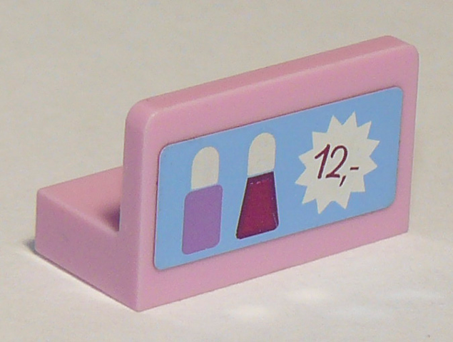 Lego Panel 1 x 2 x 1 with Two Nail Polish Bottles and Pricing '12' Pattern (Sticker) - Set 41058 / Bright Pink