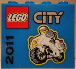 Lego Brick 2 x 4 x 3 with LEGO City 2011 Police Motorcycle Pattern