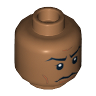 Lego Minifig Head Captain Panaka, Stern Eyebrows, White Pupils Print [Blocked Open Stud] / Medium Nougat