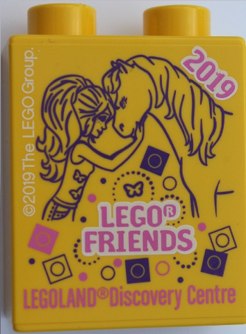 Lego Duplo, Brick 1 x 2 x 2 with LEGO Friends 2019 LEGOLAND Discovery Centre Pattern / Yellow