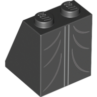 Lego Brick Sloped 65° 2 x 2 x 2 with Bottom Tube with Silver Fold Lines Print / Black