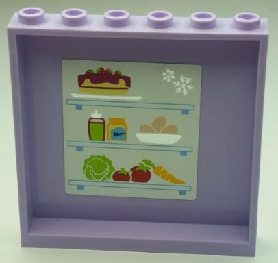 Lego Panel 1 x 6 x 5 with Refrigerator Shelves, Food and Snowflakes Pattern on Inside (Sticker) - Set 41095