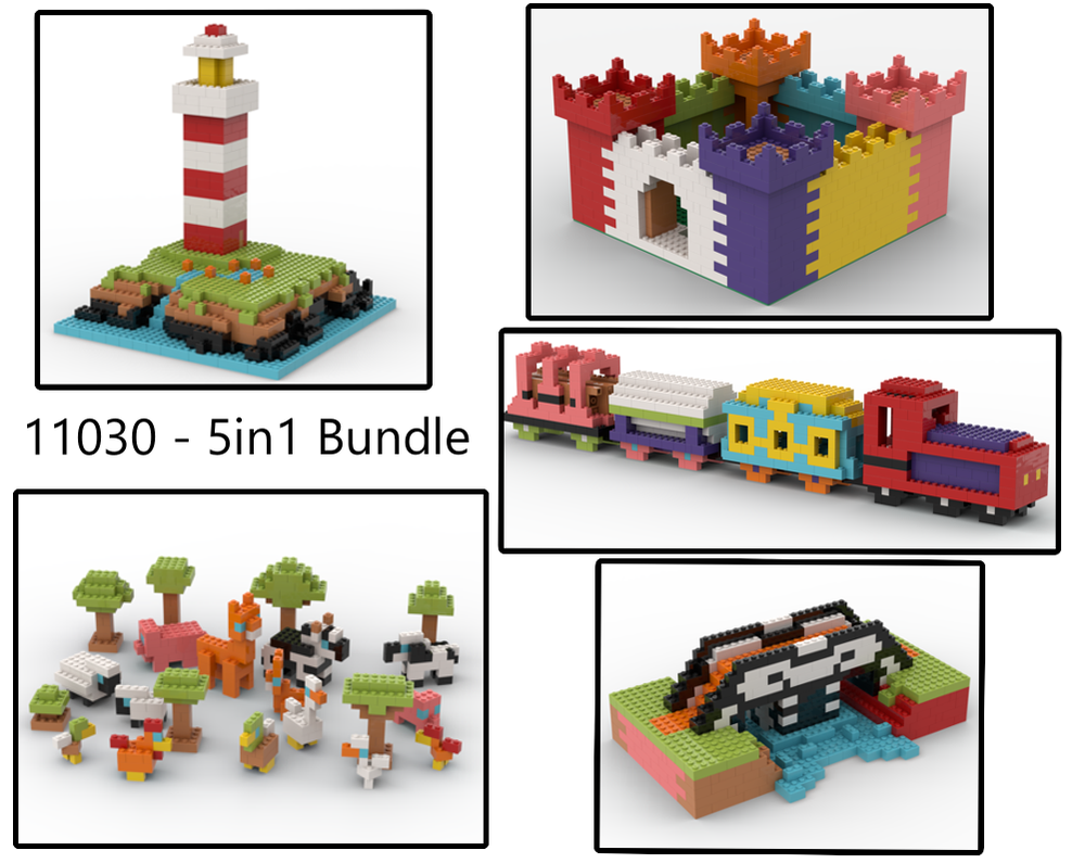 Lego 11030 - 5in1 Bundle - Castle, Train, Farm Animals, Lighthouse & Canal Bridge