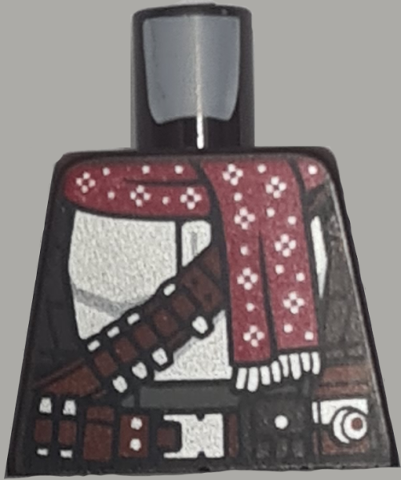 Lego Torso SW Mandalorian Armor Silver Beskar Armor Plates, Reddish Brown Belts, Red Christmas Scarf Pattern / Dark Brown