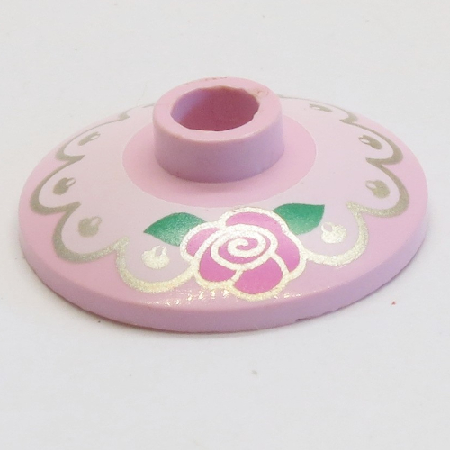 Lego Dish 2 x 2 Inverted [Radar] with Lace and Flower Print / Pink