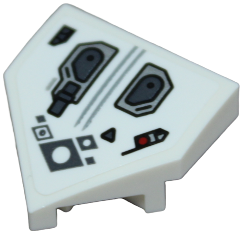 Lego Wedge 2 x 2 x 2/3 Pointed with Lines, Armor Plates, Circles, Diamonds and Red Dot Pattern (Sticker) - Set 30443 / White