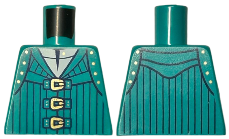 Lego Torso Vest with Dark Blue Pinstripes and Gold Buckles and Dots over White Shirt Pattern / Dark Turquoise