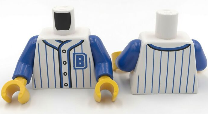 Lego Torso Baseball Jersey with 4 Buttons, Blue Stripes, Trim and Capital Letter B Logo Pattern (BAM) / Blue Arms / Yellow Hands