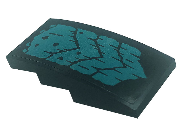Lego Slope, Curved 4 x 2 with Dark Turquoise Chevrons and Spots Pattern (Sticker) - Set 71755 / Black