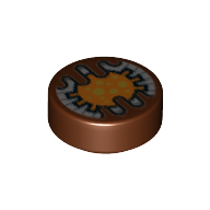 Lego Tile Round 1 x 1 with Electronic Eye Print / Reddish Brown