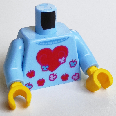 Lego Torso Sweater, Big Red Heart, Medium Blue, Bright Pink and Red Butterflies Print, Blue Light Blue Arms, Yellow Hands
