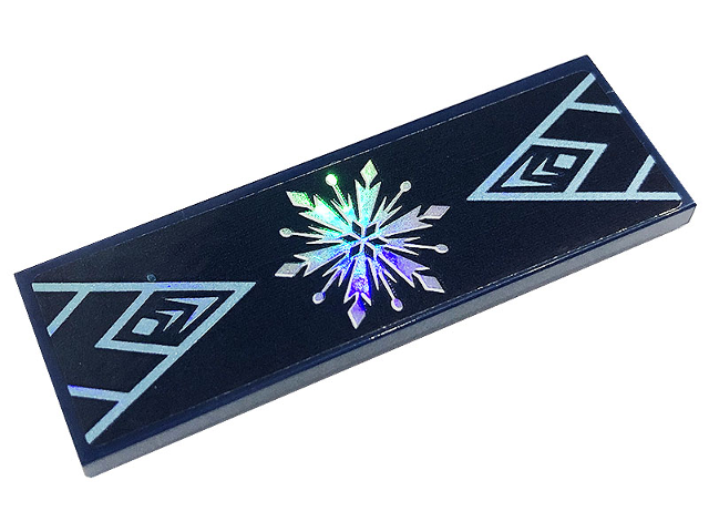 Lego Tile 2 x 6 with Metallic Light Blue Snowflake and Ice Crystals on Dark Blue Background Pattern (Sticker) - Set 43197