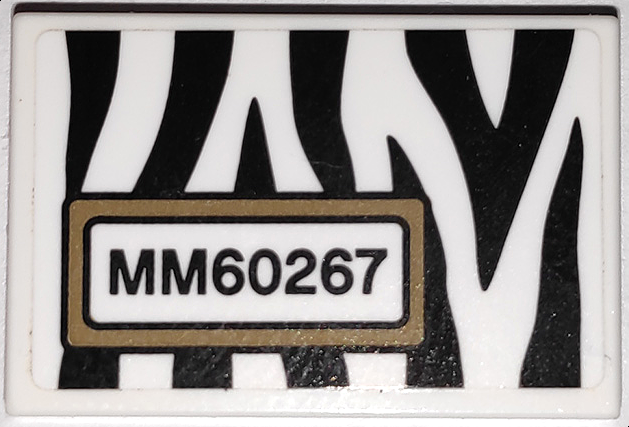 Lego Tile 2 x 3 with Black Zebra Stripes Camouflage and 'MM60267' with Dark Tan Outline Pattern (Sticker) - Set 60267