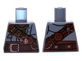 Lego Torso LotR Large Reddish Brown Strap and Belt with Copper Trinkets Pattern / Dark Bluish Gray