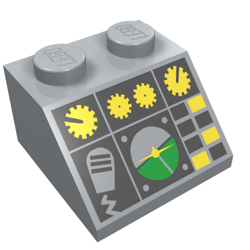 Lego Brick Sloped 45° 2 x 2 with Flight Control Print / Light Bluish Gray