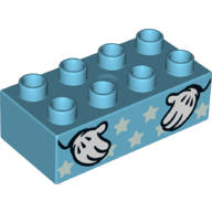 Lego Duplo Brick 2 x 4 with Stars and Two Hands with White Gloves Print / Medium Azure