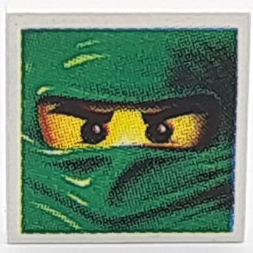 Lego Tile 2 x 2 with Ninjago Mask Green Print / White
