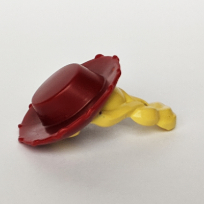 Lego Hair and Hat, Cowboy, with Ponytail Bright Light Yellow Print / Dark Red