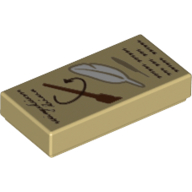 Lego Tile 1 x 2 with Scroll, Feather, Wand print / Tan