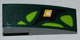 Lego Slope, Curved 3 x 1 with Lime Scales and Yellow Diamond Pattern Model Left Side (Sticker) - Set 9450