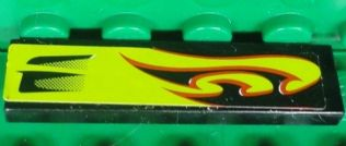 Lego Tile 1 x 4 with Lime Swirls and Air Intake Pattern Model Right Side (Sticker) - Set 8681