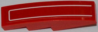 Lego Slope, Curved 4 x 1 with White Pinstripe Upside Down Pattern (Sticker) - Set 8079 / Red