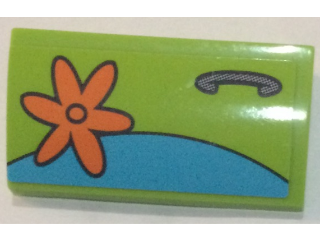 Lego Slope, Curved 2 x 4 x 2/3 with Bottom Tubes with Orange Flower and Door Handle Pattern Model Left Side (Sticker) - Set 75902