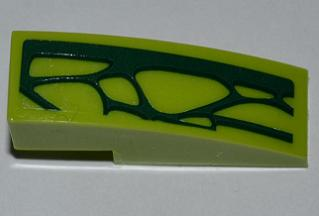 Lego Slope, Curved 3 x 1 with 7 Lime Scales Pattern Model Left Side (Sticker) - Set 9558