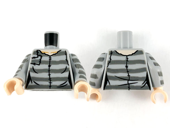 Lego Torso Female Prisoner Shirt and 5 Dark Bluish Gray Prison Stripes Pattern / Light Bluish Gray Arms with 5 Dark Bluish Gray Stripes Pattern / Light Nougat Hands