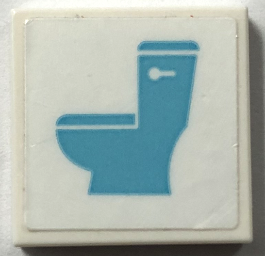 Lego Tile 2 x 2 with Medium Azure Restroom Sign with Toilet Pattern (Sticker) - Set 41720