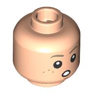 Lego Minifig Head Anakin Skywalker, Dark Tan Eyebrows, Freckles, Open Mouth Smile / Surprised Print / Light Nougat