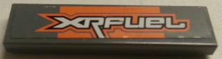 Lego Tile 1 x 4 with White 'XRFUEL' with Orange Outline on Dark Bluish Gray Background Pattern (Sticker) - Set 8154