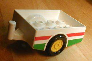 Lego Duplo Trailer with Hitch Ends and Green and Red Stripe Pattern