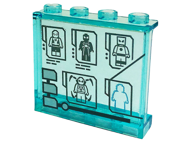 Lego Panel 1 x 4 x 3 with Side Supports - Hollow Studs with Display Screen with Minifigures with Spider-Man Suits Pattern (Sticker) - Set 76175 / Trans-Light Blue