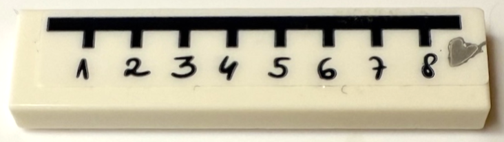 Lego Tile 1 x 4 with Ruler / Measuring Tape with Black Numbers 1-8 and Silver Heart Pattern (Sticker) - Set 41427 / White