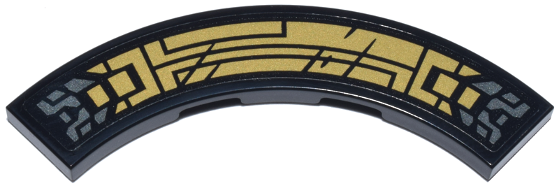 Lego Tile, Round Corner 4 x 4 Macaroni with Pearl Gold and Silver Mechanical Panels and Clasps Pattern (Sticker) - Set 71832 / Black