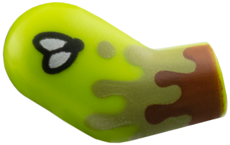 Lego Arm, Right with Olive Green and Reddish Brown Mud, Fly Pattern / Lime