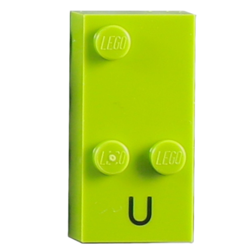 Lego Braille Brick 2 x 4 with 3 Studs ⠥ and 'U' Print / Lime