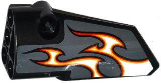 Lego Technic, Panel Fairing # 3 Small Smooth Long, Side A with Red, Orange and White Flames on Dark Bluish Gray Background Pattern (Sticker) - Set 42046 / Black