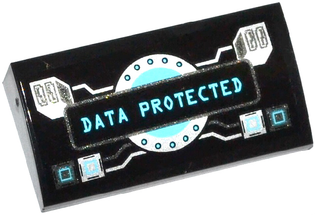 Lego Slope, Curved 2 x 4 x 2/3 with Bottom Tubes with Computer Components and 'DATA PROTECTED' Pattern (Sticker) - Set 70161 / Black
