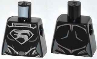 Lego Torso Female Super Hero Costume with Muscles Outline, Faora Silver Chest Emblem, Oval Belt Buckle Pattern / Black