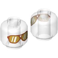 Lego Minifig Head Mr. Pale, Dark Orange Glasses, Gold Lenses Print / Trans-Clear
