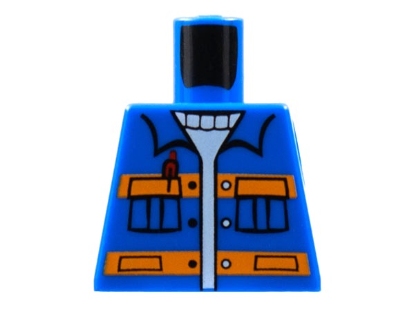 Lego Torso City Jacket with Pockets & Pen over Sweater, Orange Stripes Pattern / Blue
