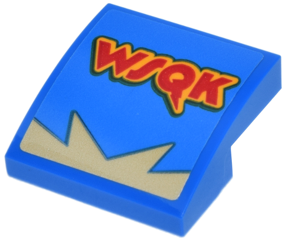 Lego Slope, Curved 2 x 2 x 2/3 with Tan Jagged Line and Red and Bright Light Orange 'WSQK' Pattern (Sticker) - Set 11370
