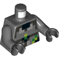 Lego Torso Pixelated Dark Bluish Grey, Green, and Lime Squares Print, Dark Bluish Gray Arms, Black Hands / Dark Bluish Gray