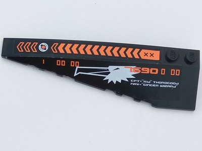 Lego Wedge 10 x 3 Left with Orange Chevrons, 'CPT-"Kid" THOROGOOD' and White Eagle Head Pattern (Stickers) - Set 7690