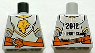 Lego Torso Castle Kingdoms Gold Lion Head Front, 2012 The LEGO Store Woodlands, TX Back Pattern / Light Bluish Gray