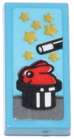 Lego Tile 1 x 2 with Red DUPLO Bunny / Rabbit in Black and White Top Hat, Magic Wand, Gold Stars Pattern (Sticker) - Set 71837