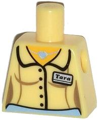 Lego Torso Female Blouse with 'Tara' Name Tag and Heart Necklace Pattern / Bright Light Yellow